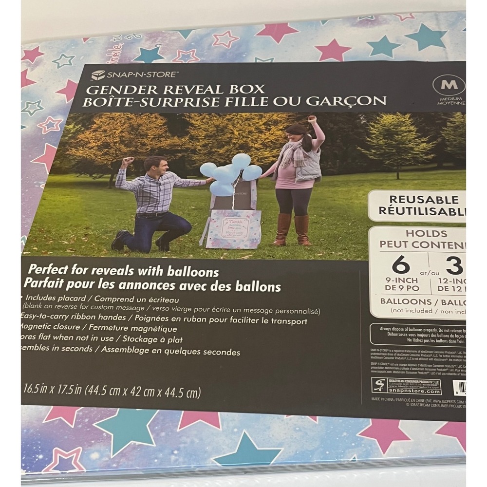 Snap-N-Store Gender Reveal Box  Medium Pink Blue NEW Reusable Magnetic 16.5x17.5